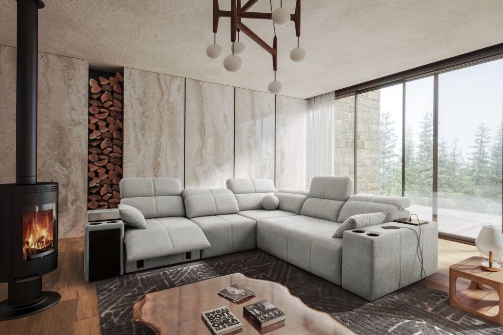 Narożnik milano III mix z funkcja spania oraz funkcja relax tkanina verita 80