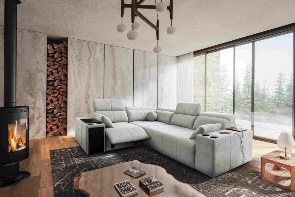 Narożnik milano II mix z funkcja spania oraz funkcja relax tkanina verita 80
