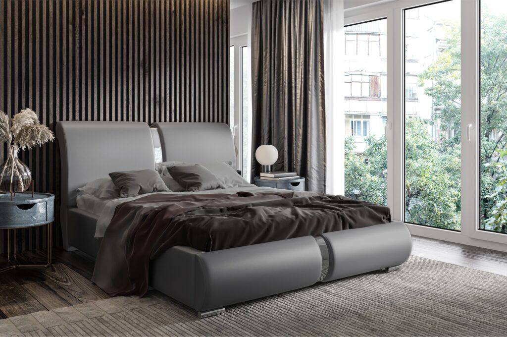 Łóżko tapicerowane Irys z pojemnikiem na pościel tkanina Soft 20