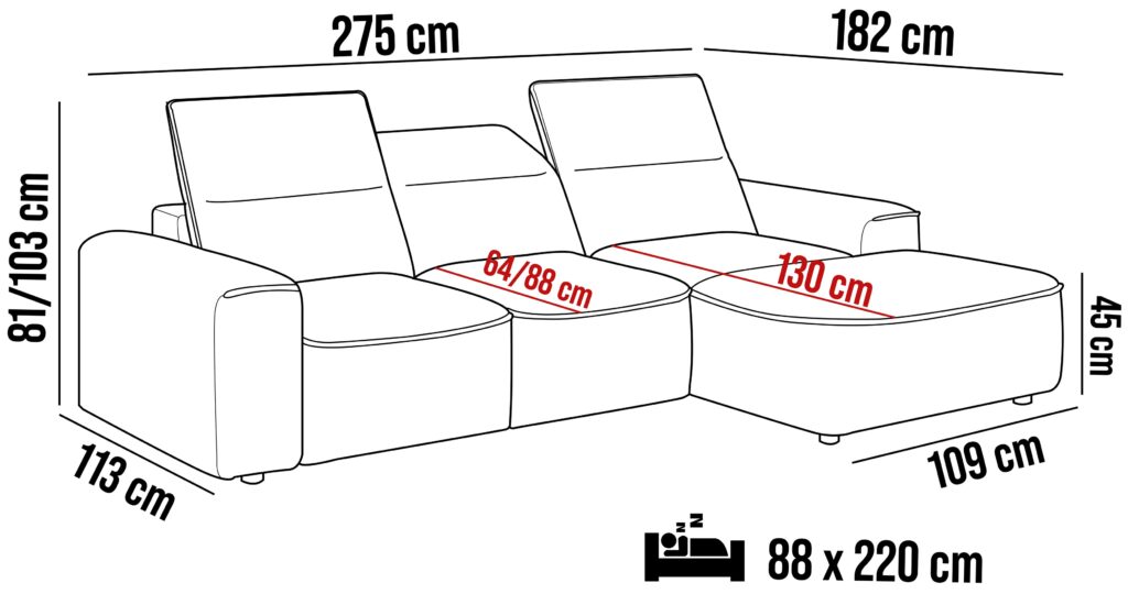 Narożnik COLOMBO Mini Lewostronny z elektryczną funkcją spania pojemnikiem PALLADIUM 19 Antracytowy