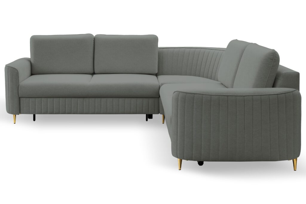 Narożnik LAREN nowoczesna sofa z funkcją spania, pojemnik na pościel, plastikowe nogi, lewa strona, CIEMNOSZARY, 251x251x85 cm