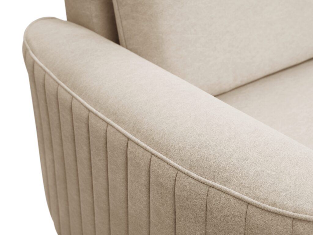 Narożnik LAREN nowoczesna sofa z funkcją spania, pojemnik na pościel, plastikowe nogi, prawa strona, BEŻOWY, 251x251x85 cm