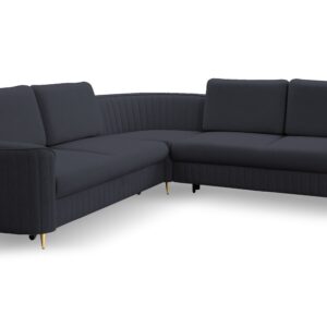 Narożnik LAREN nowoczesna sofa z funkcją spania, pojemnik na pościel, plastikowe nogi, prawa strona, GRANATOWY, 251x251x85 cm