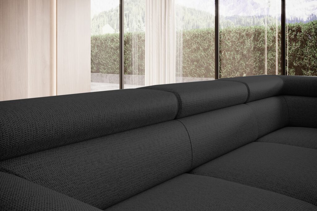 Narożnik RAVEN L Lewostronny wolnostojący z funkcją spania tkanina ARAGON 99 Czarny