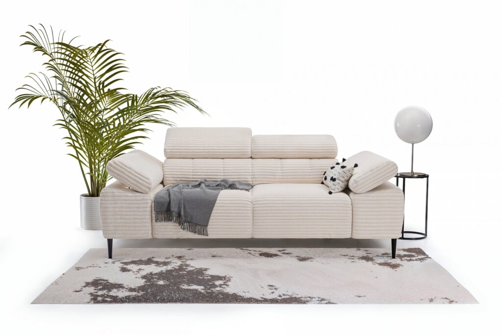 Sofa dwuosobowa z elektrycznie wysuwanym siedziskiem Taloria II - kremowy plusz Tilia 01 / nogi czarne