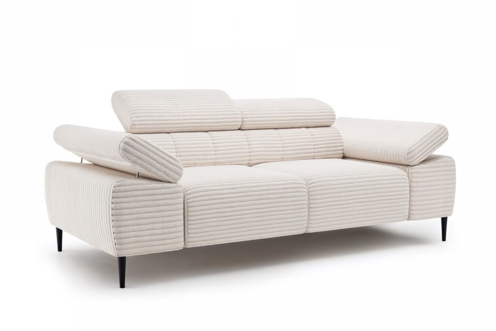 Sofa dwuosobowa z elektrycznie wysuwanym siedziskiem Taloria II - kremowy plusz Tilia 01 / nogi czarne