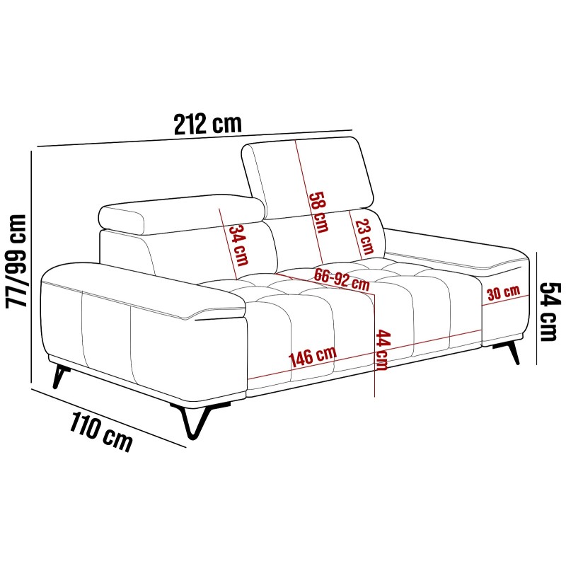 Sofa 3 osobowa PALLADIO z elektrycznym systemem rozkładania siedziska regulowane zagłówki MONOLITH 85