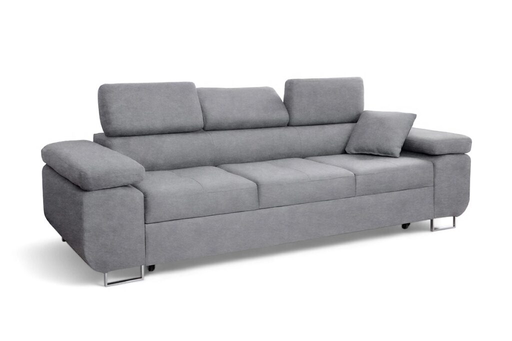 Sofa z funkcją spania Annabelle II z regulowanymi podłokietnikami - szary welwet łatwoczyszczący Zetta 302 / nogi chromowane