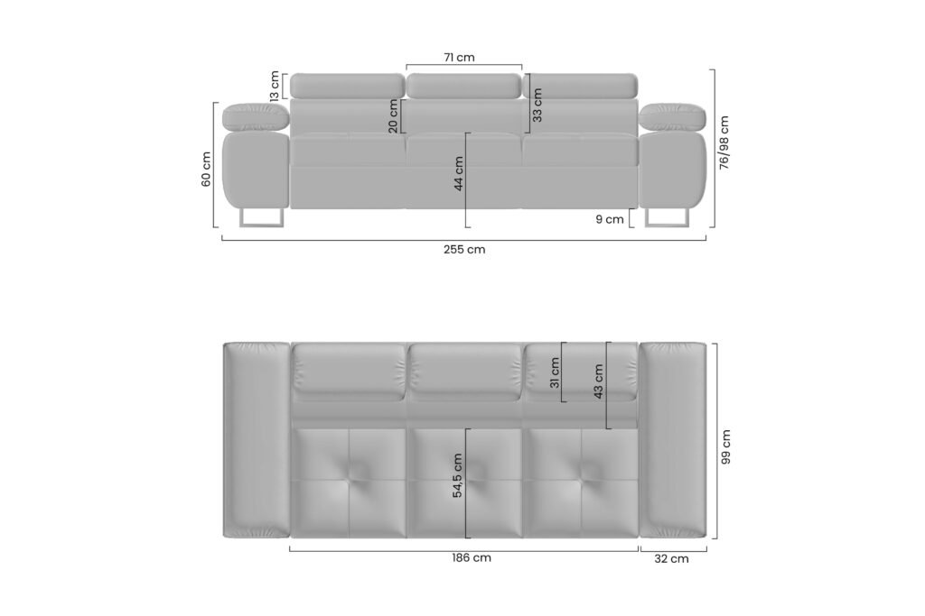 Sofa z funkcją spania Annabelle II z regulowanymi podłokietnikami - szary welwet łatwoczyszczący Zetta 302 / nogi chromowane