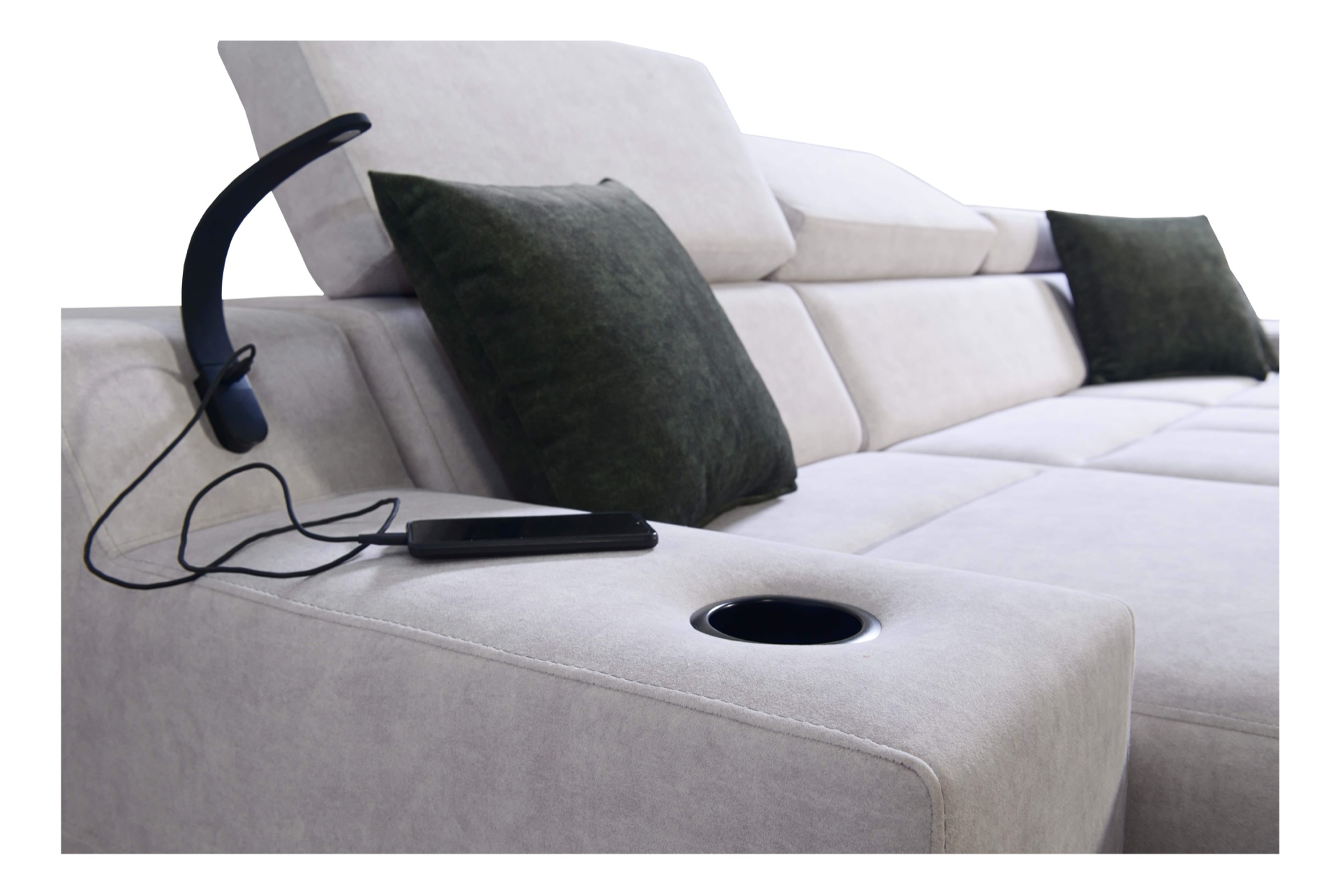 Narożnik Avanti I maxi z funkcją spania oraz lampką z portem usb tkanina Sawana 25