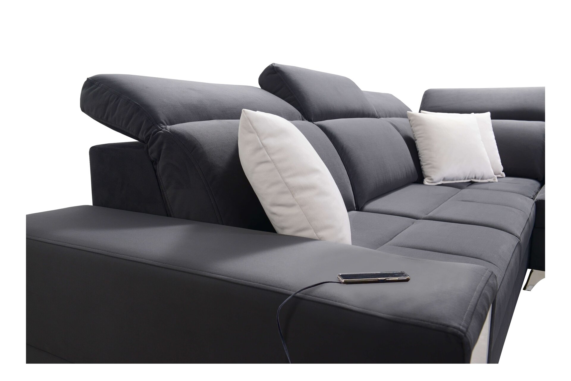 Narożnik Porto VII z funkcją spania, wysuwana szuflada oraz port usb tkanina Casablanca 2304