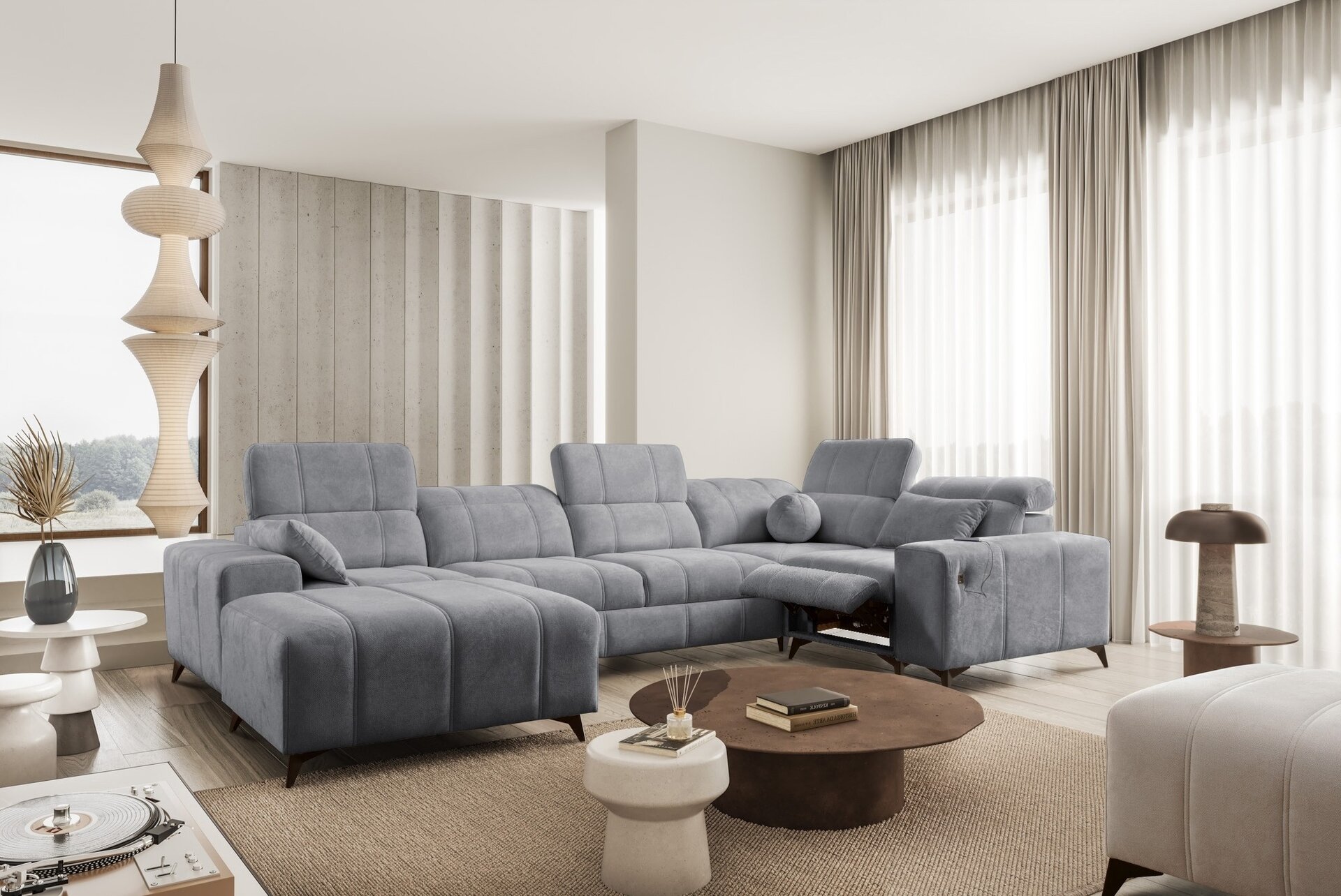 Narożnik w kształcie U ballagio IV mix z funkcją spania oraz funkcją relax tkanina Spring 1101