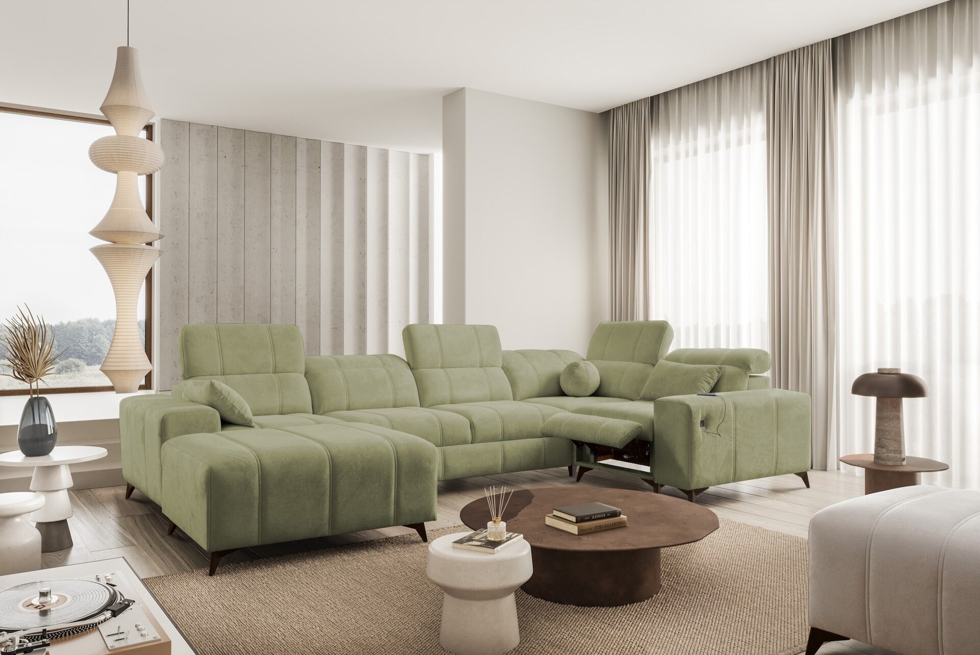 Narożnik w kształcie U ballagio IV mix z funkcją spania oraz funkcją relax tkanina Spring 1115