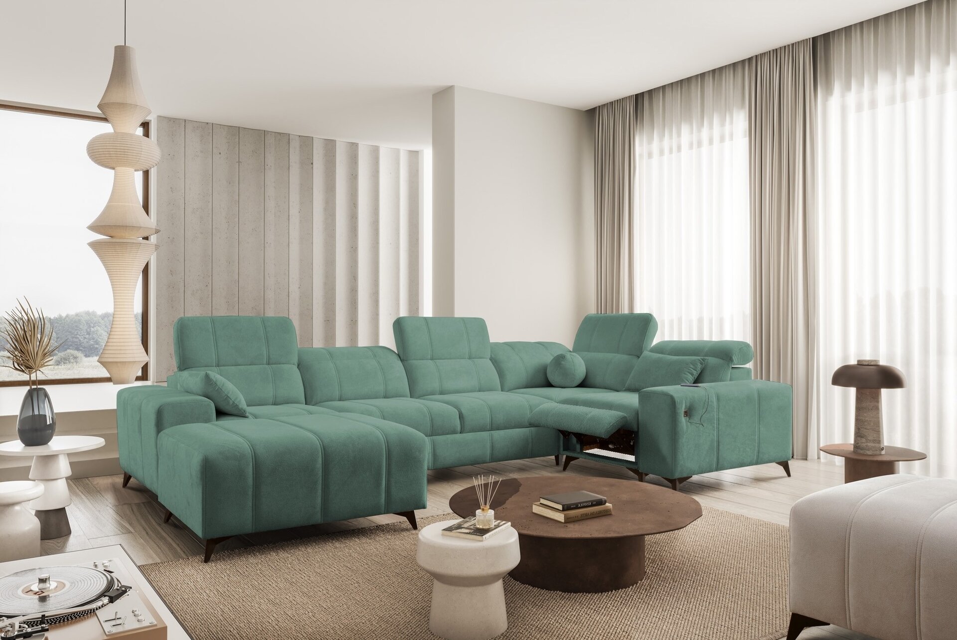 Narożnik w kształcie U ballagio IV mix z funkcją spania oraz funkcją relax tkanina Spring 1116