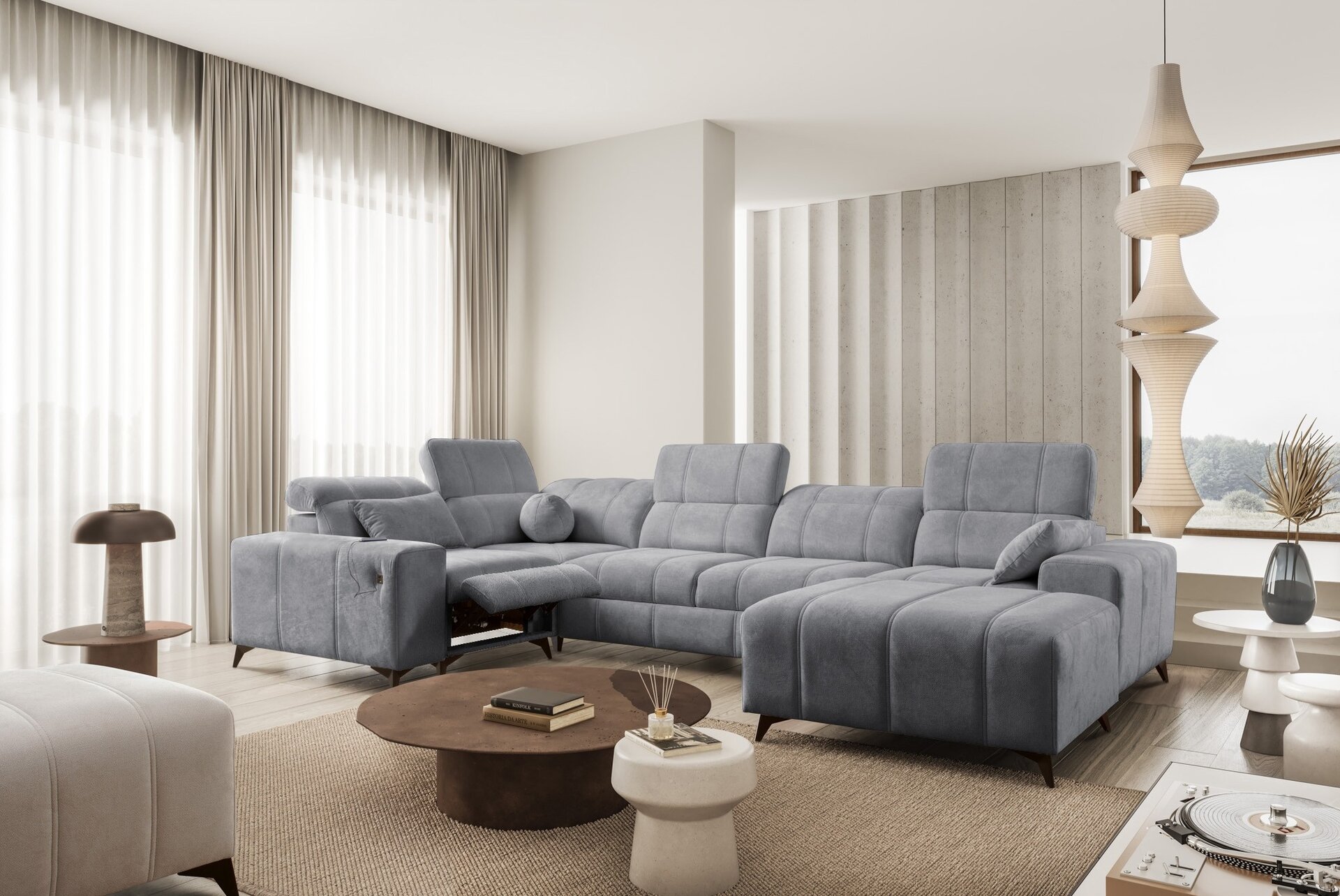 Narożnik w kształcie U ballagio IV mix z funkcją spania oraz funkcją relax tkanina Spring 1101