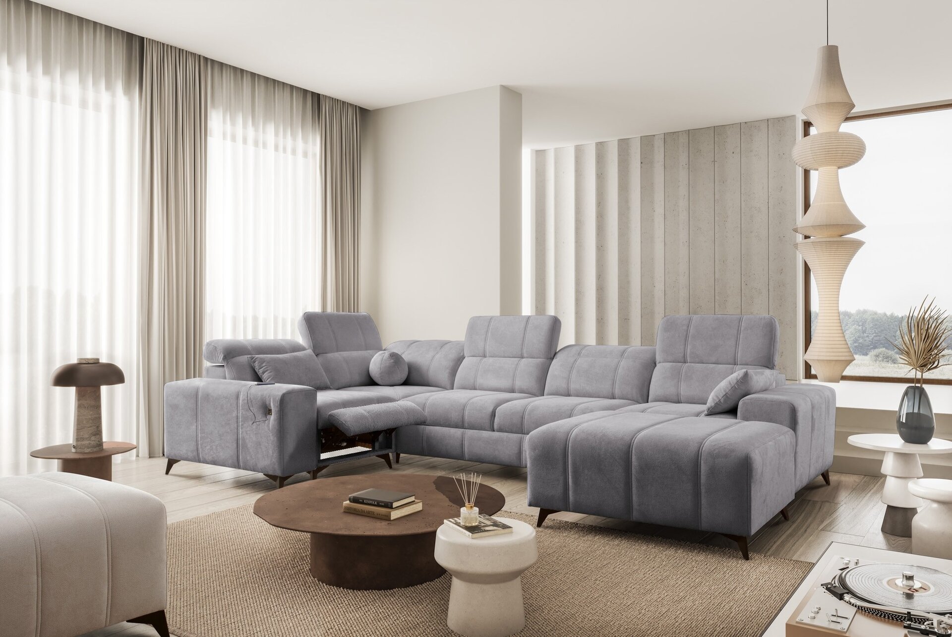 Narożnik w kształcie U ballagio IV mix z funkcją spania oraz funkcją relax tkanina Spring 1101