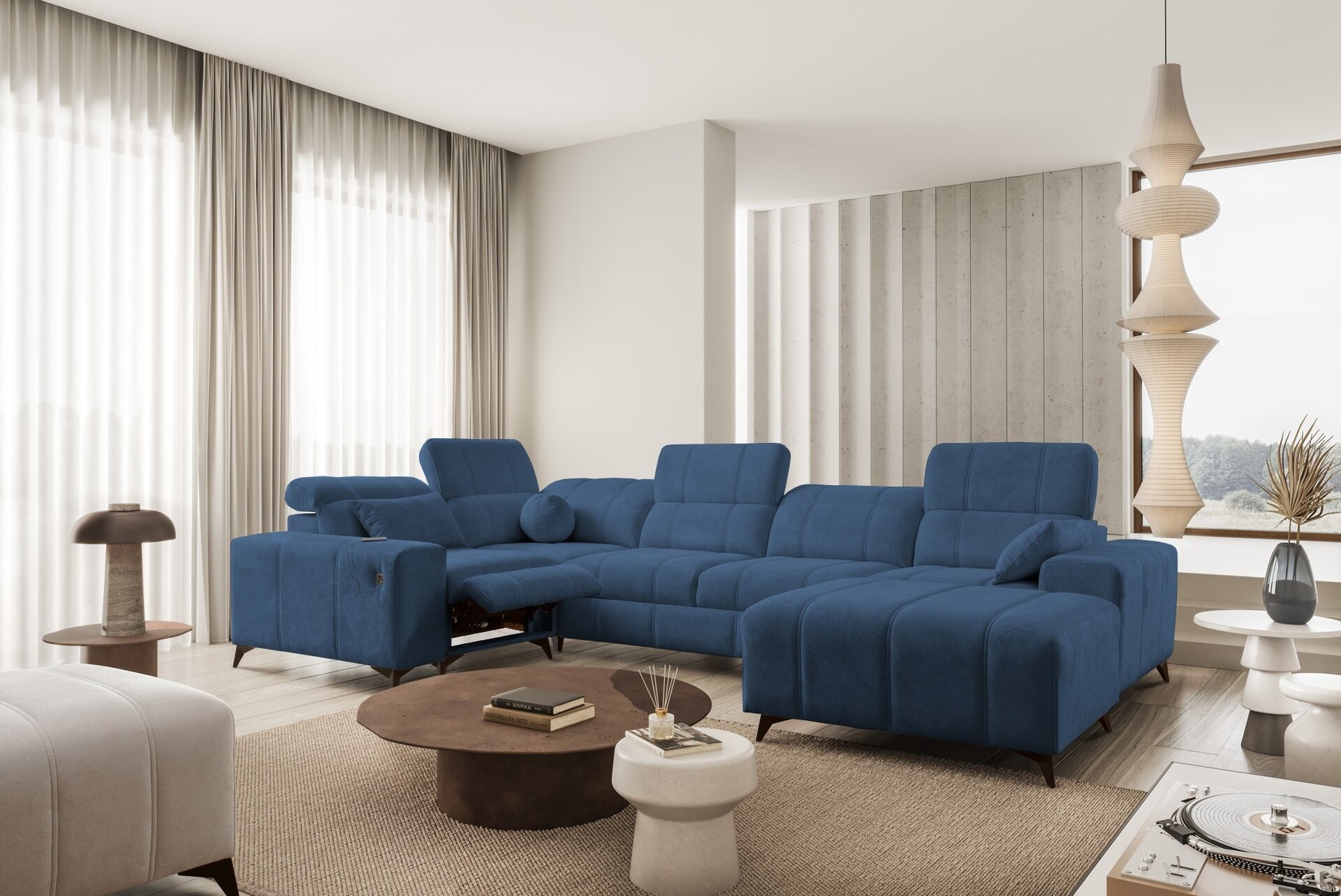 Narożnik w kształcie U ballagio IV mix z funkcją spania oraz funkcją relax tkanina Spring 1118