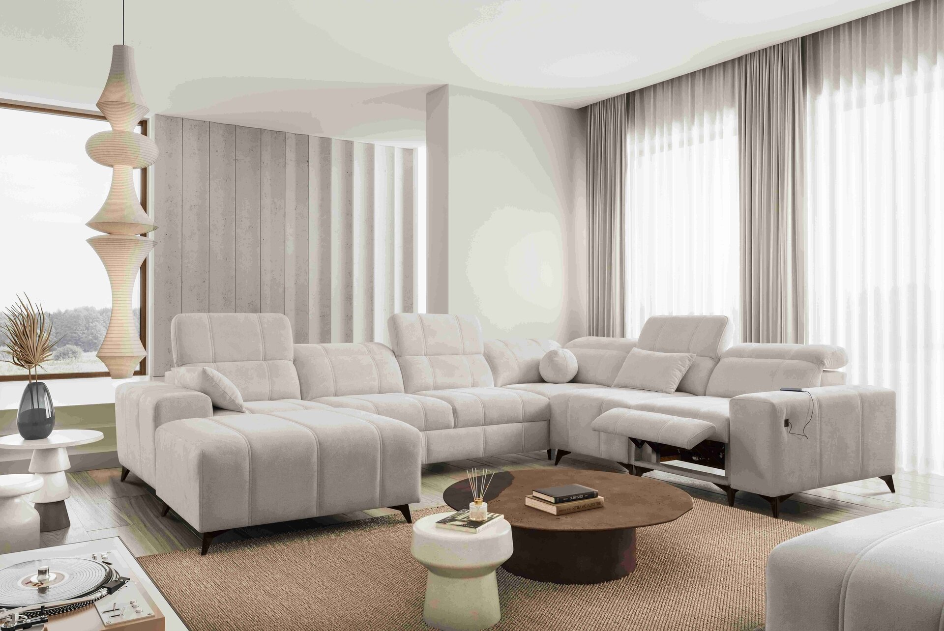 Narożnik w kształcie U ballagio VIII mix z funkcją spania oraz funkcją relax tkanina Spring 1108