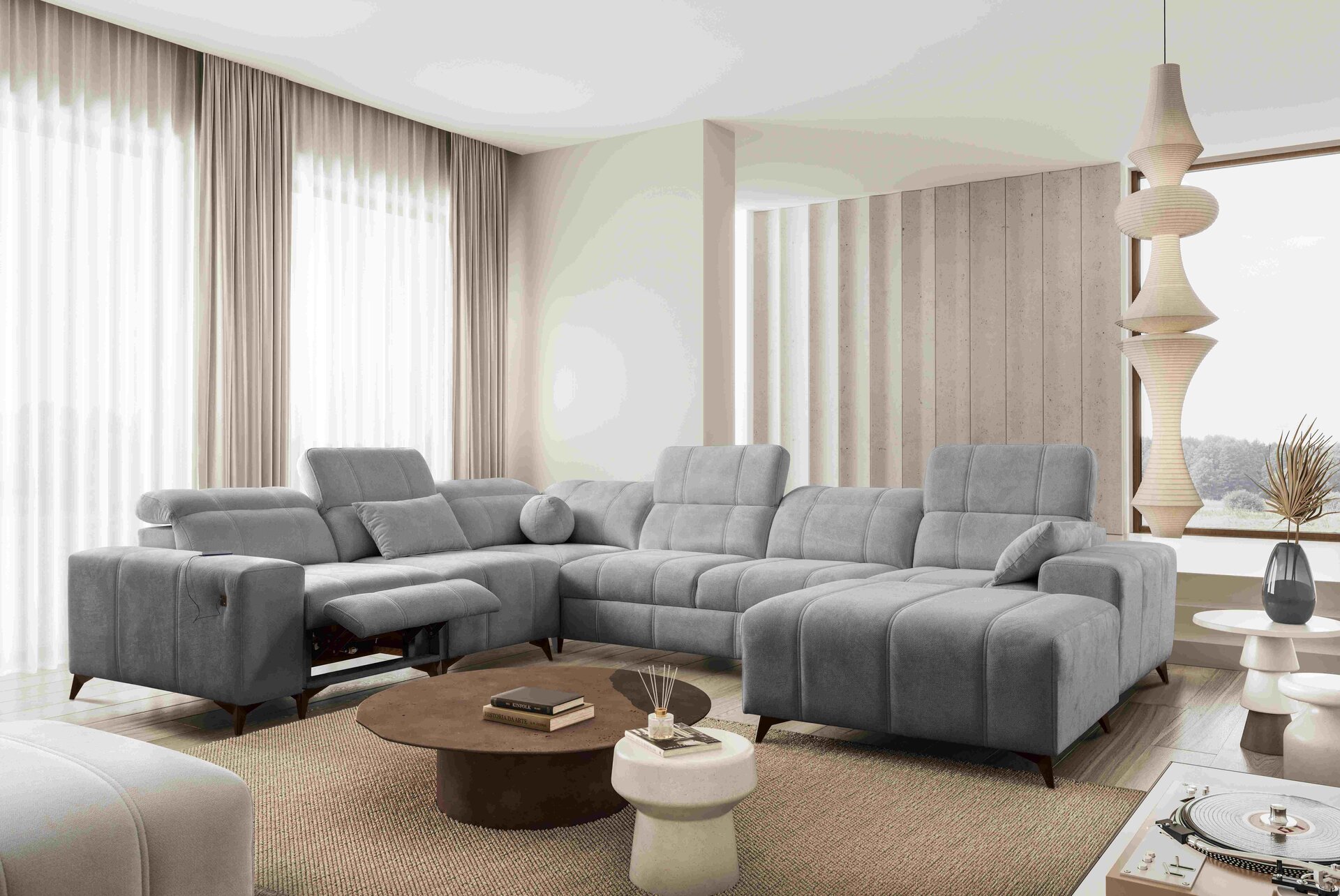 Narożnik w kształcie U ballagio VIII mix z funkcją spania oraz funkcją relax tkanina Spring 1102