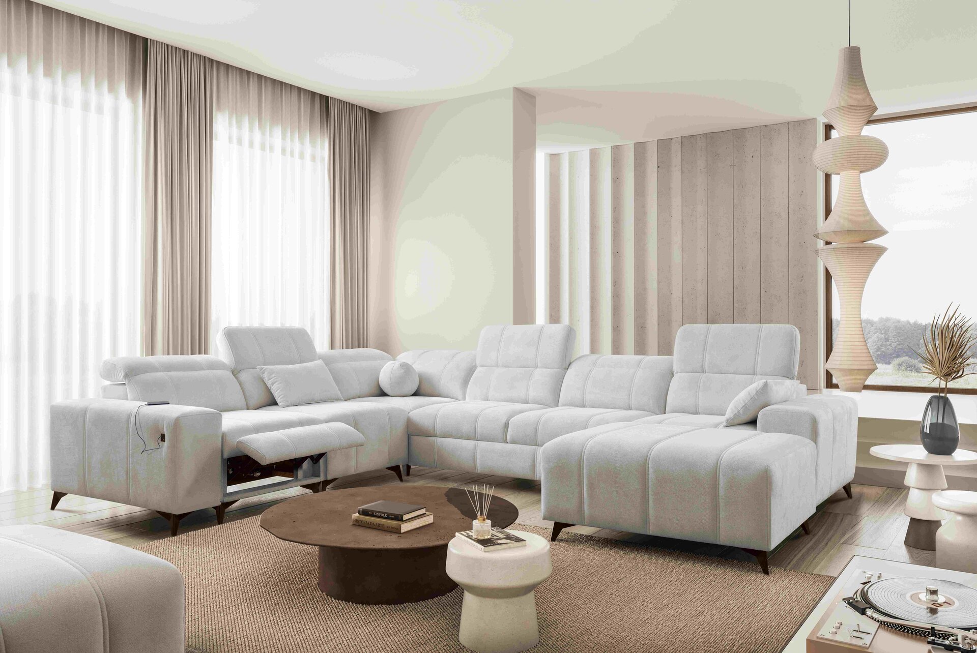 Narożnik w kształcie U ballagio VIII mix z funkcją spania oraz funkcją relax tkanina Spring 1104