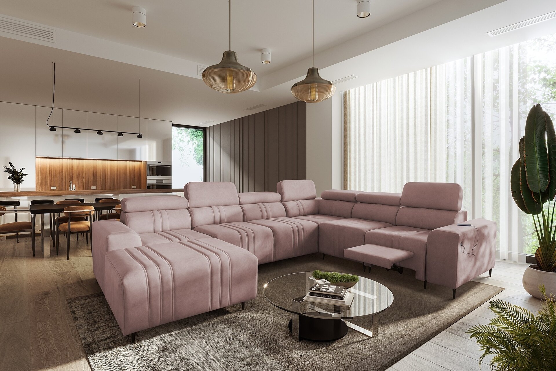 Narożnik w kształcie U Verona VIII Mix z funkcją spania oraz funkcją relax manualna tkanina Vena 10
