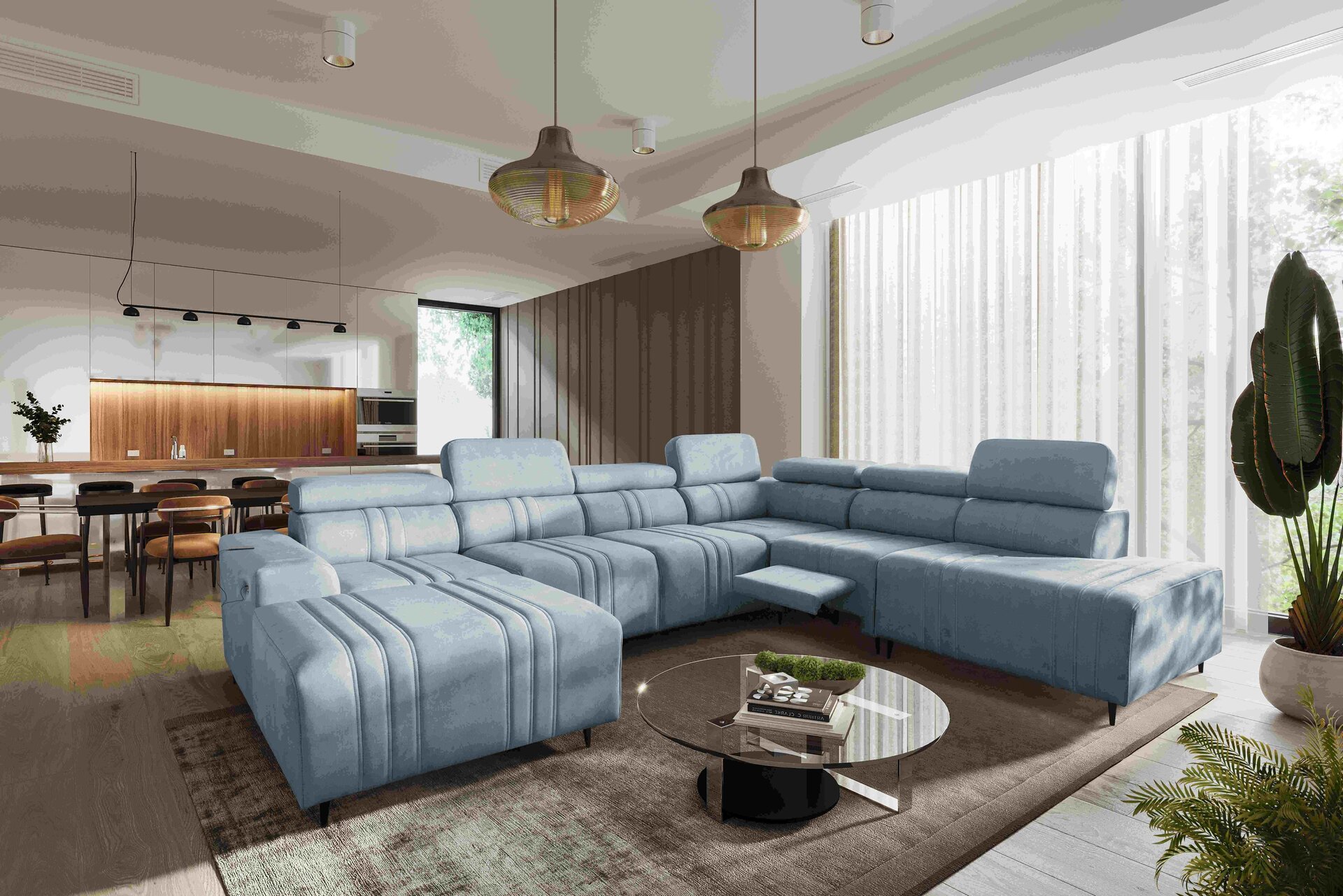 Narożnik w kształcie U Verona X Mix z funkcją spania oraz funkcją relax manualna tkanina Vena 6