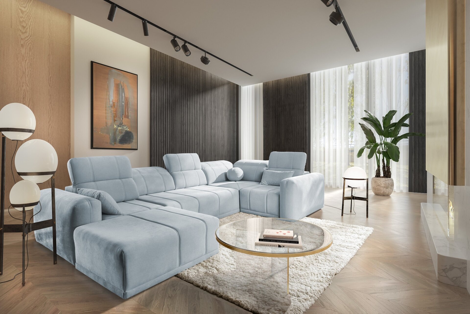 Narożnik w kształcie U Luxor IV z funkcją spania tkanina Wind 73