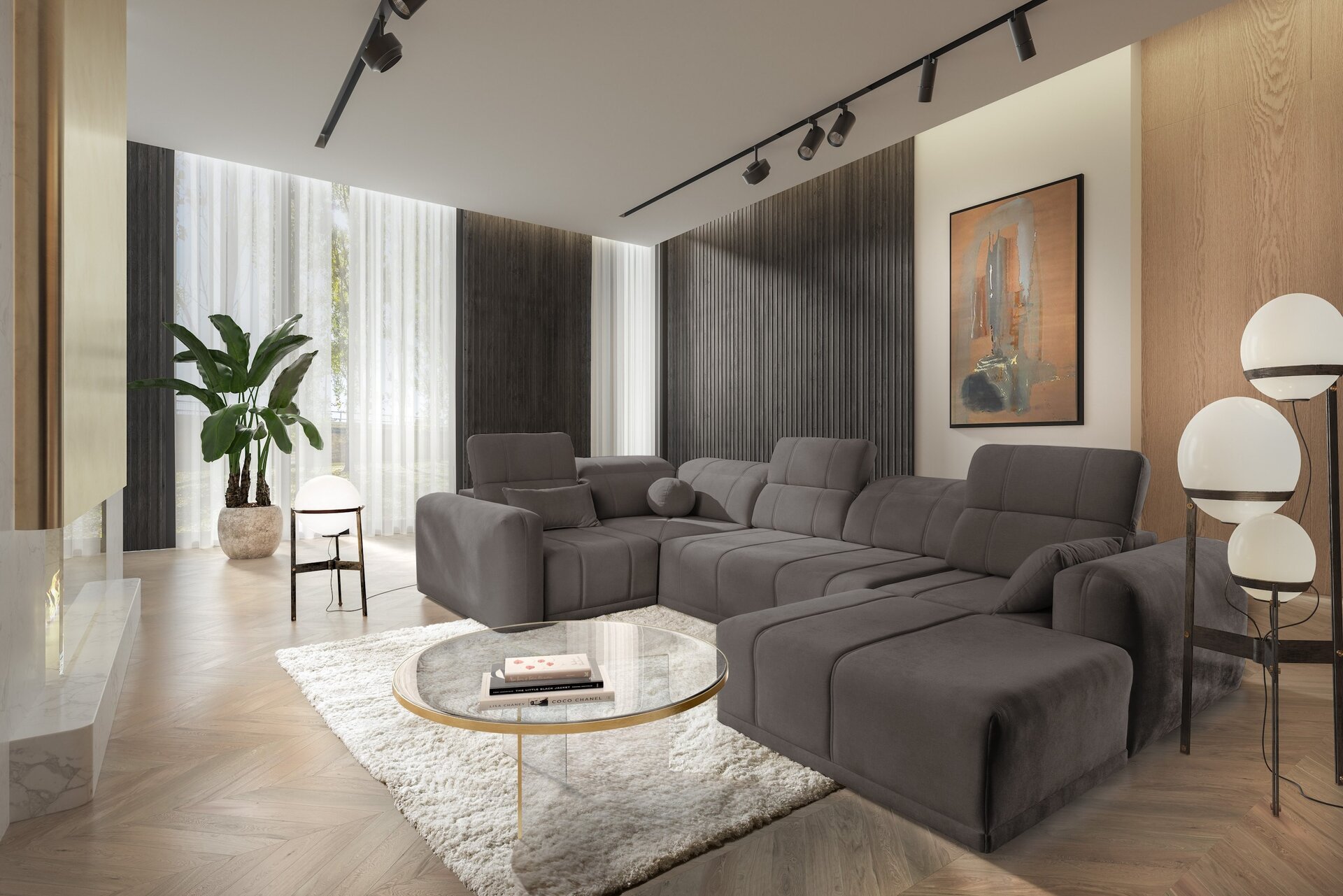 Narożnik w kształcie U Luxor IV z funkcją spania tkanina Wind 21
