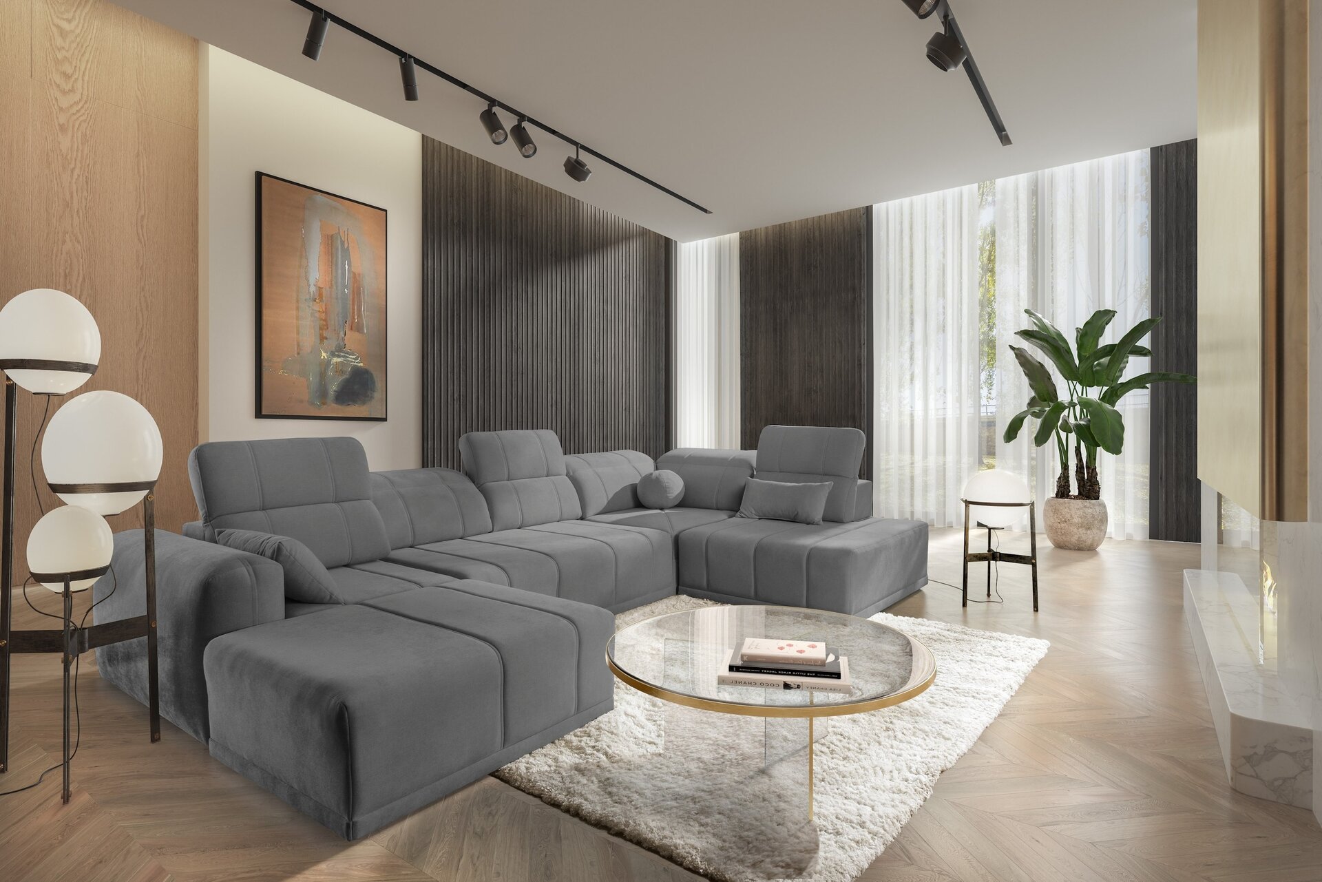 Narożnik w kształcie U Luxor VI z funkcją spania tkanina Wind 90