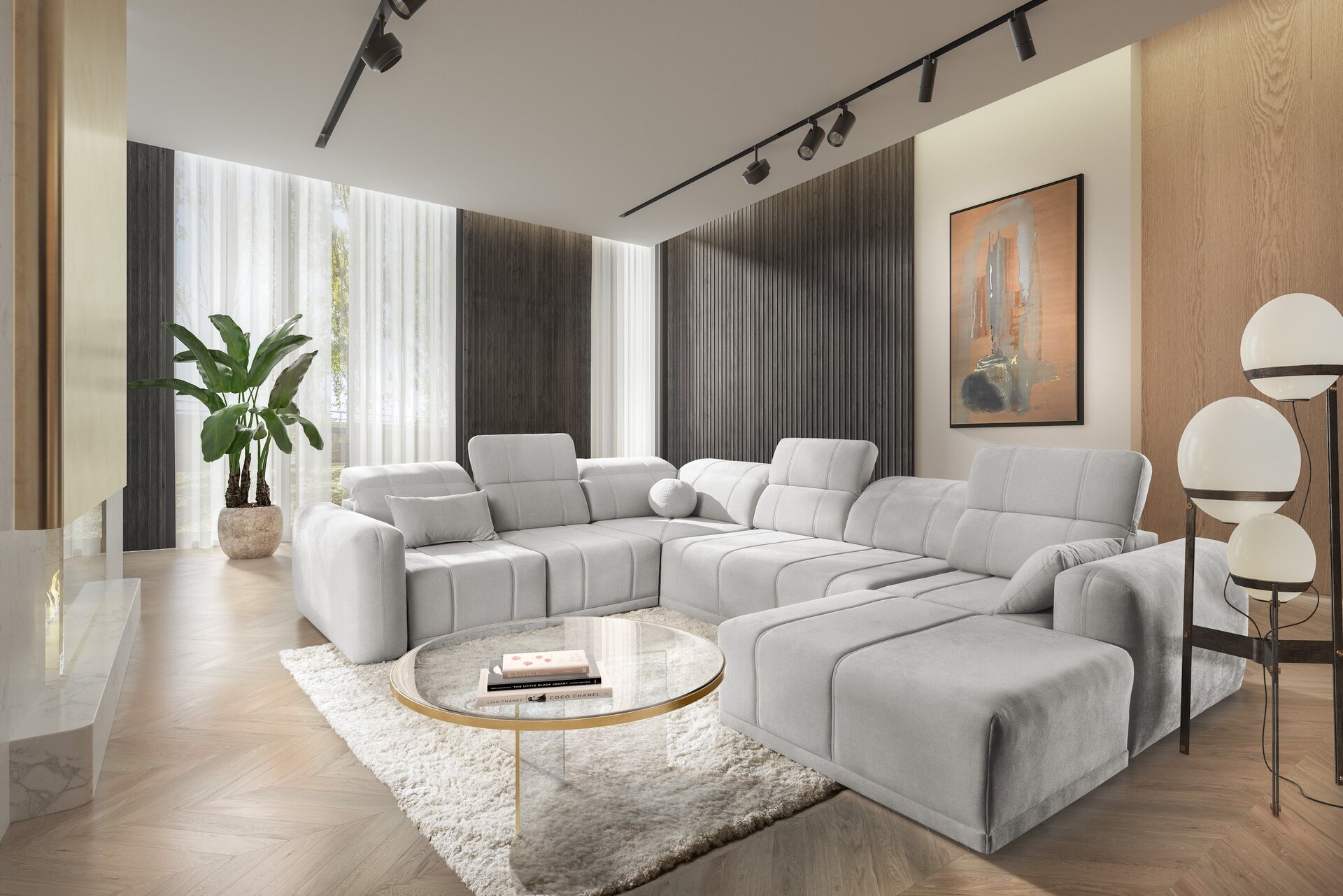 Narożnik w kształcie U Luxor VIII z funkcją spania tkanina Wind 84