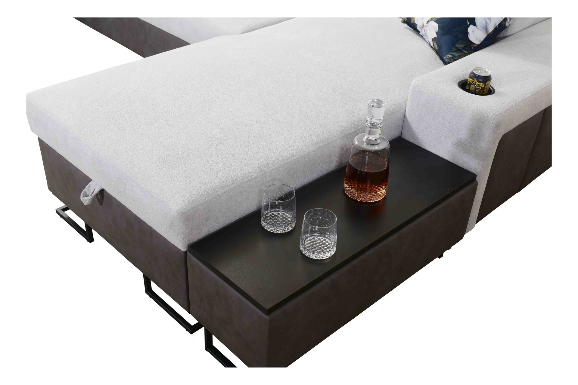 Narożnik w kształcie U Prestige VIII z funkcją spania i portem usb tkanina Freya 210.11 + Tauro 8207
