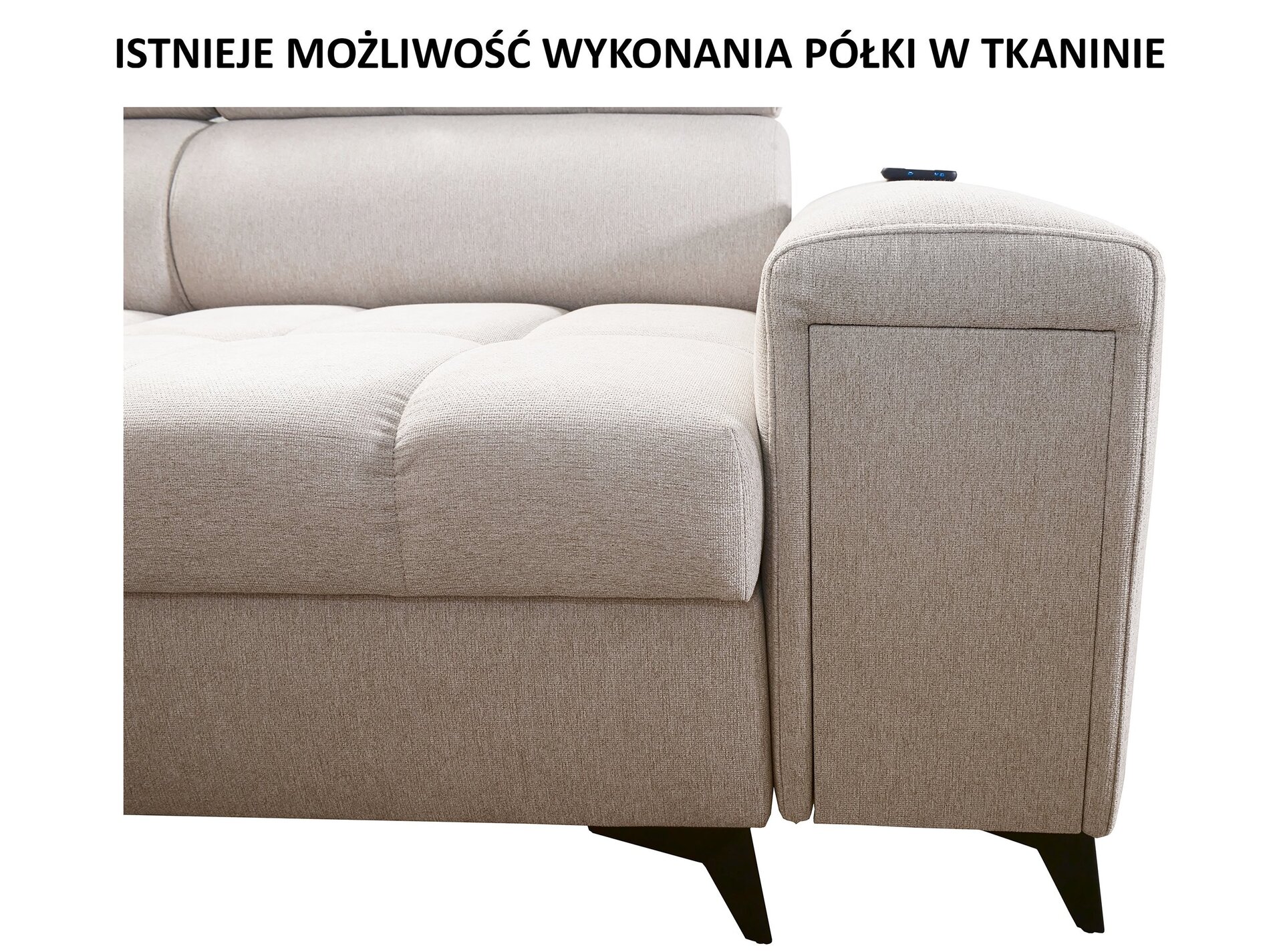 Narożnik w kształcie U Venna IV Mini z funkcja spania, portem usb i otwieranym barkiem tkanina Avra 2