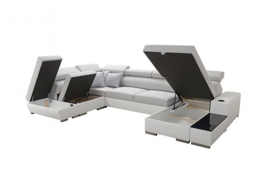Narożnik w kształcie U Napoli VI z funkcją spania oraz otwieranym barkiem Tkanina Sawana 14