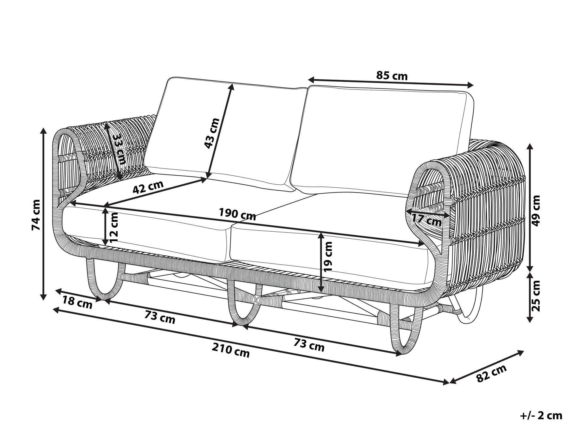 Sofa 2-osobowa rattanowa naturalna DOLCEDO